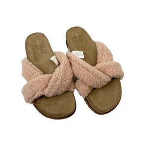 NWOT Treasure & Bond Davina Faux Shearling Open Toe Slide Sandals Pink Size 8
